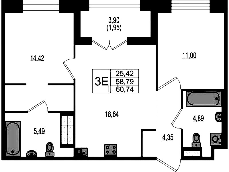 2-комнатная квартира 60.74 м², 4/4 эт., ЖК «Ranta Residence»